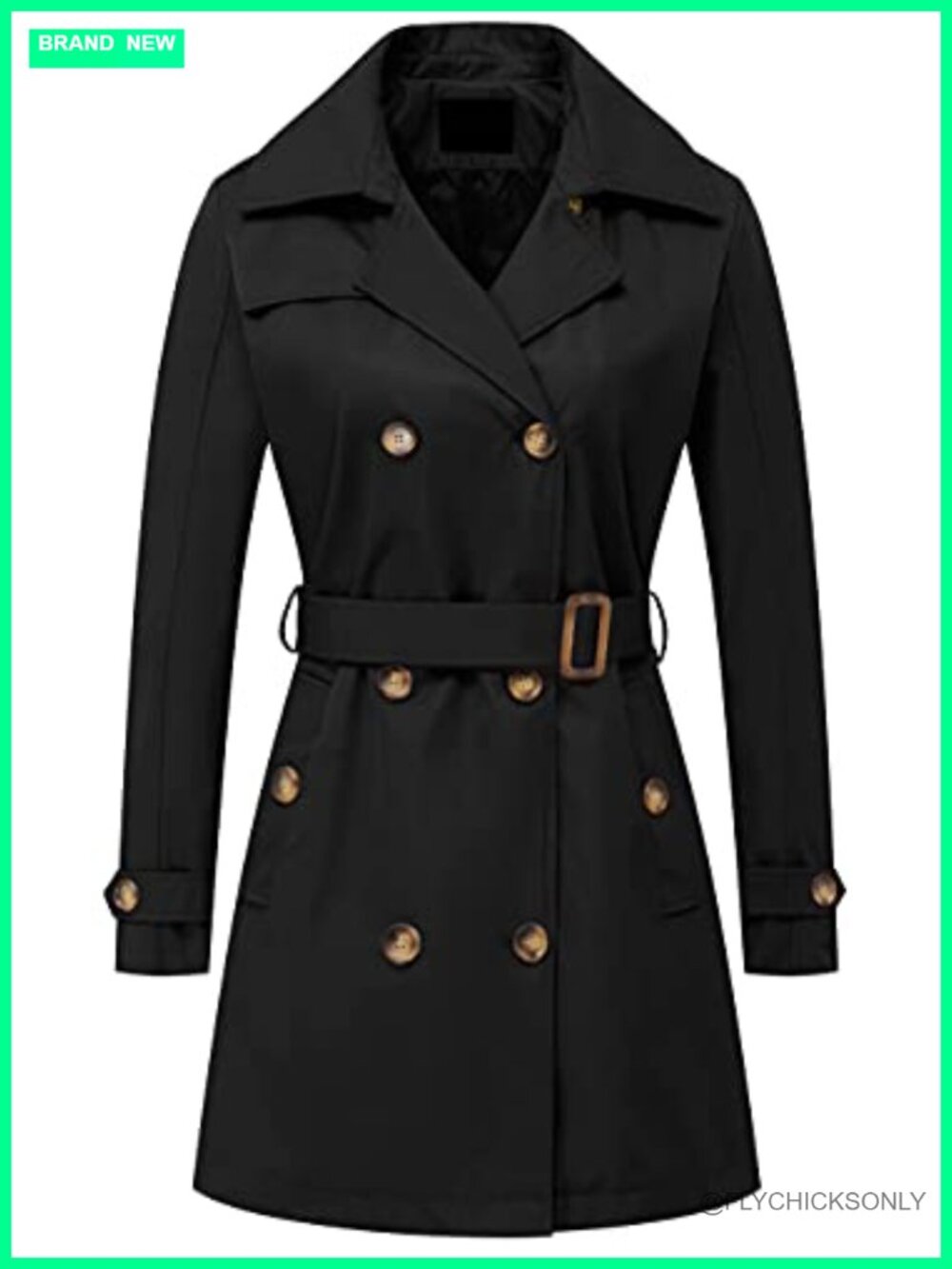 Women's Double Breasted Trench Coat Belted Overcoat Detachable Hood